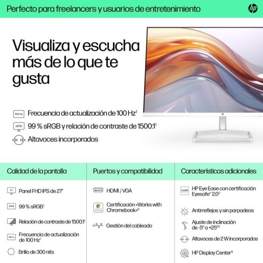 HP Series 5 27 inch FHD Monitor with Speakers - 527sa écran plat de PC 68,6 cm (27") 1920 x 1080 pixels Full HD LCD Argent