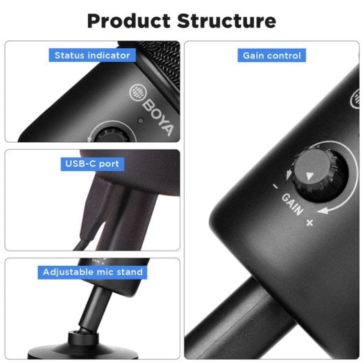Boya BY-CM3 Micrófono Condensador USB-C de Estudio Negro