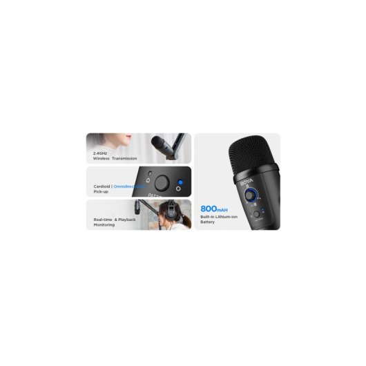 Boya BY-PM500W Micrófono de Mesa Dual Inalámbrico Cardioide/Omnidireccional USB/Aux 3,5mm Negro