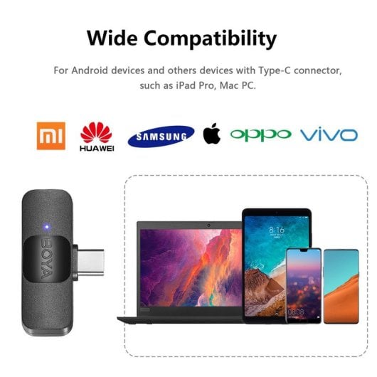 Boya BY-V20 Micrófono de Solapa Inalámbrico Transmisión Dual Omnidireccional Android USB-C Negro
