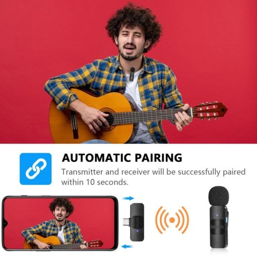 Boya BY-V10 Micrófono de Solapa Inalámbrico Android USB-C Negro