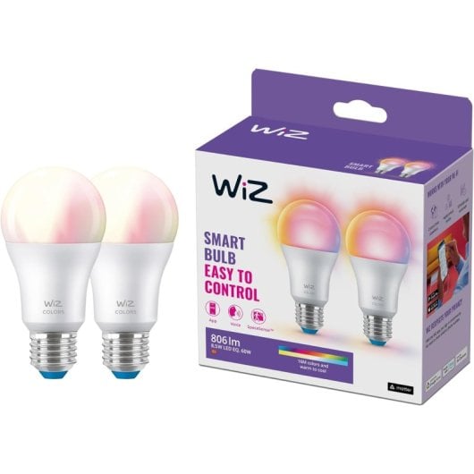 WIZ Pacote de 2 lâmpadas LED Smart WiFi 8,5W E27 A60 RGB