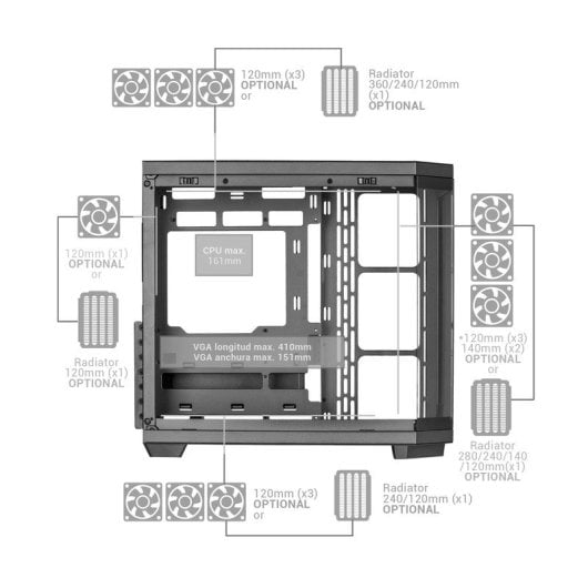 Mars Gaming MC-3TCORE Moyenne Tour ATX Verre Trempé USB-C Noir