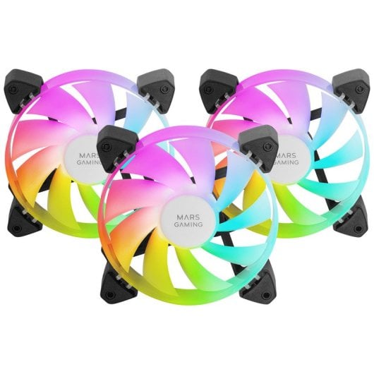 Mars Gaming MF-3A Kit 3x Ventilateurs FDB 120mm ARGB Rainbow 360º sans Cadre Double Connecteur Noir