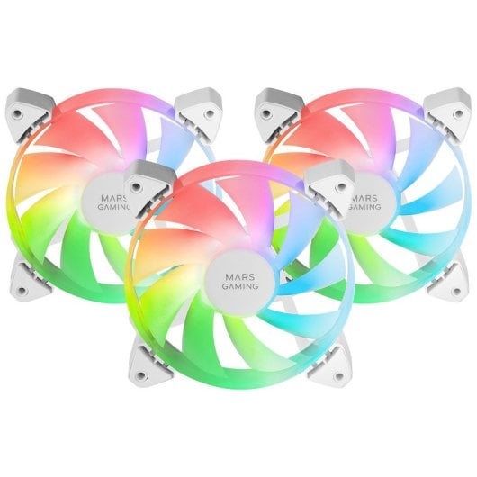 Mars Gaming MF-3A Kit 3x Ventiladores FDB 120mm ARGB Rainbow 360º sin Marco Doble Conector Blanco