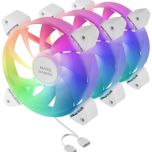 Mars Gaming MF-3A Kit 3x Ventiladores FDB 120mm ARGB Rainbow 360º sin Marco Doble Conector Blanco