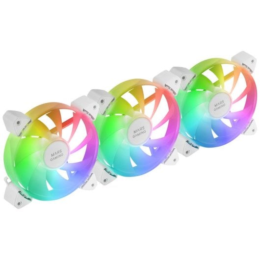Mars Gaming MF-3A Kit 3x Ventiladores FDB 120mm ARGB Rainbow 360º sin Marco Doble Conector Blanco