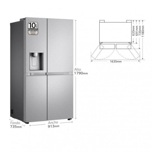 Frigorifero Americano LG GSLE91MBAC Total No Frost 179cm 628L C Metallo
