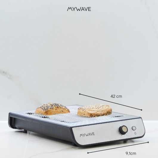 MyWave MWTOS-PLA Tostador Plano con 6 Niveles de Potencia 600W Acero Inoxidable