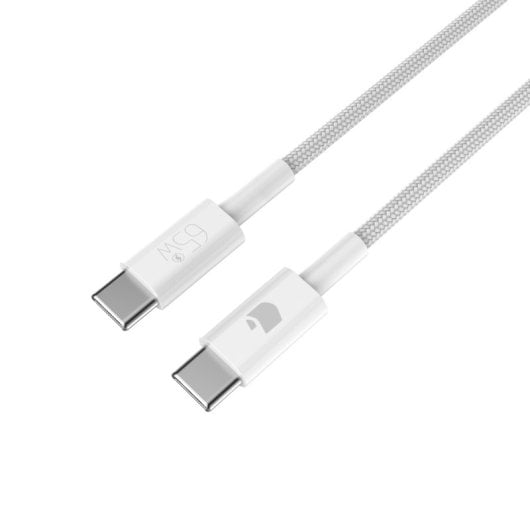 PcCom Essential Cable USB-C a USB-C 65W Carga Rápida Nylon Trenzado Blanco