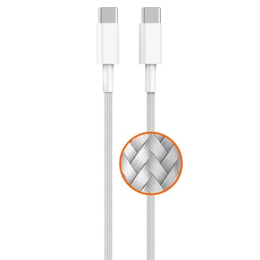 PcCom Essential Cable USB-C a USB-C 65W Carga Rápida Nylon Trenzado Blanco