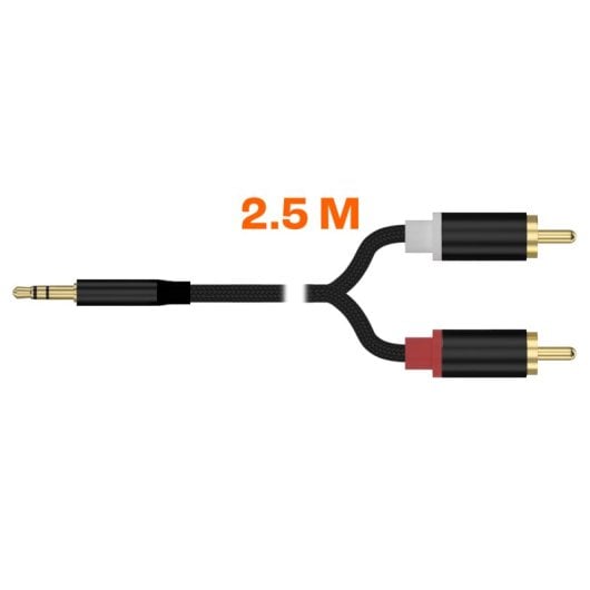 PcCom Essential Cable Adaptador 3.5mm Auxiliar a 2 Machos RCA 2.5m Negro
