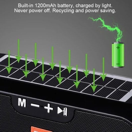 Klack TG-182 Altavoz Bluetooth Estéreo con Carga Solar Resistente al Agua AUX/Radio FM Negro