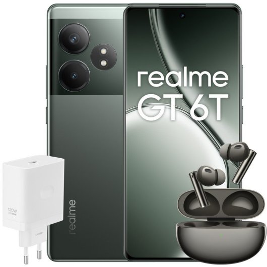 Realme Pack GT6T 8/256GB Razor Green Libre + Auriculares Bluetooth Buds Air 6 + Cargador 120W