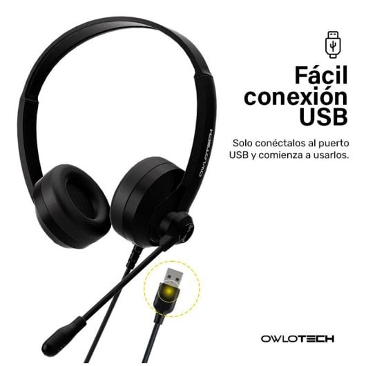 Owlotech DeskBuds Cuffie Fascia con Microfono Nero
