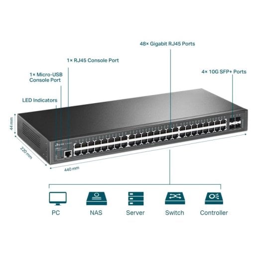TP-Link Omada JetStream TL-SG3452X Switch Administrado L2+ Gigabit 10G 48 Puertos + 4 SFP+