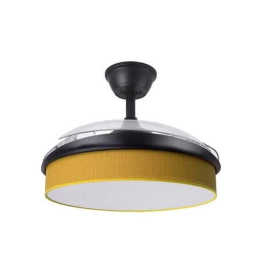 Iluminashop Ventilador de Techo con Luz LED y Mando 72W Negro/Amarillo Motor DC