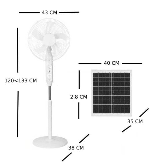 Iluminashop Ventilador de Pie Solar con Luz y Mando 30W Blanco