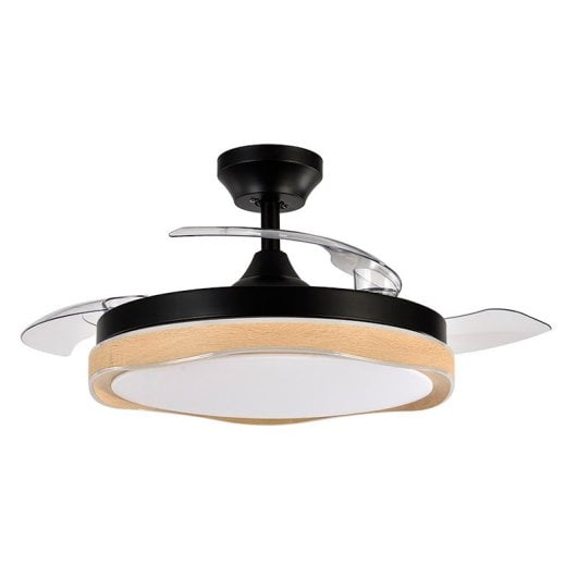 Iluminashop Ventilador de Techo con Luz LED y Mando 72W Negro/Madera Motor DC Aspas Retráctiles