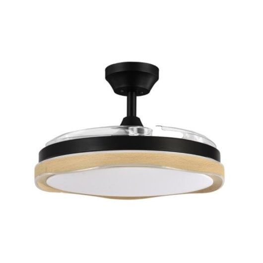Iluminashop Ventilador de Techo con Luz LED y Mando 72W Negro/Madera Motor DC Aspas Retráctiles