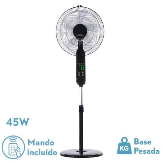 Standventilator IluminaShop 45W 5 Flügel 3 Stufen Fernbedienung Timer Digitalanzeige Schwarz