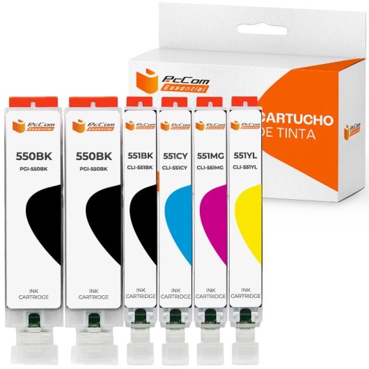 Pccom Essential Canon Pgi550xl/cli551xl Cartucho Tinta Compatible Negro/cian/magenta/amarillo Pack 6
