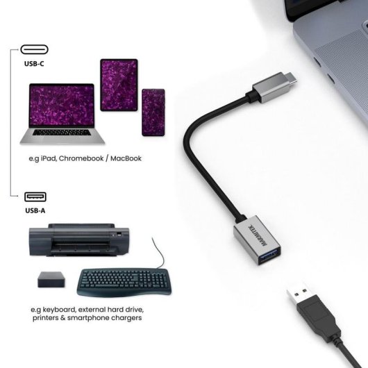 Adaptador USB-C para USB-A mtXtec Preto/Prateado 0,15 m