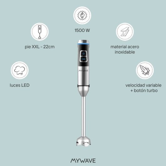 MyWave MWBTM-XXL Batidora de Mano Pie Extra Largo 1500W Acero Inoxidable