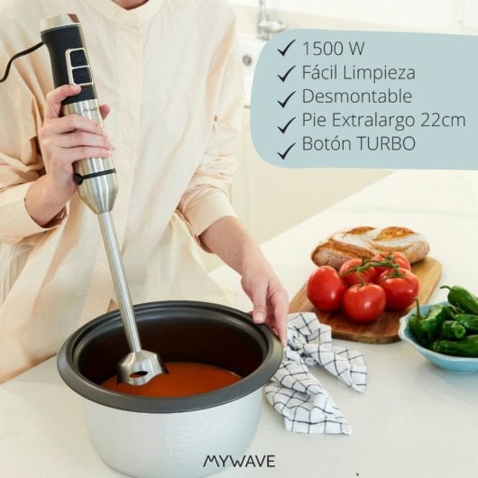 MyWave MWBTM-XXL Batidora de Mano Pie Extra Largo 1500W Acero Inoxidable