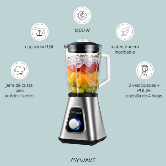 MyWave MWBTV-1300 Batidora de Vaso 1300W Acero Inoxidable