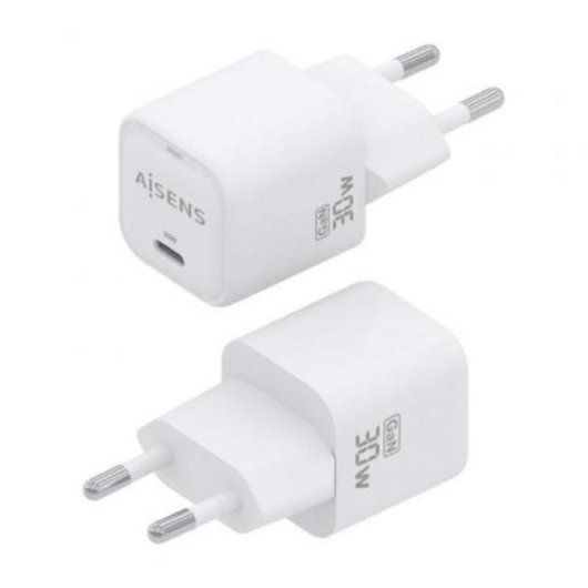 Carregador Aisens GaN 30W USB-C PD3.0 QC4.0 Branco Compacto