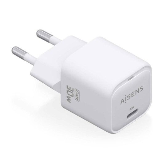 Carregador Aisens GaN 30W USB-C PD3.0 QC4.0 Branco Compacto