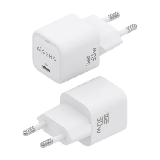 Carregador Aisens GaN 30W USB-C PD3.0 QC4.0 Branco Compacto