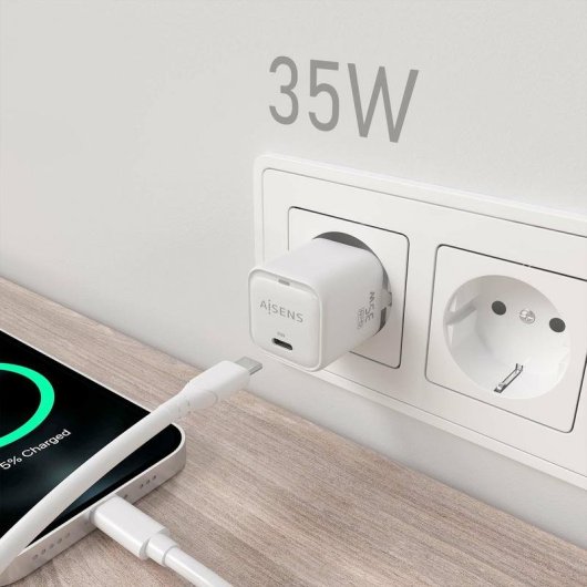 Carregador Aisens GaN 35W USB-C PD3.0 QC4.0 Branco Compacto