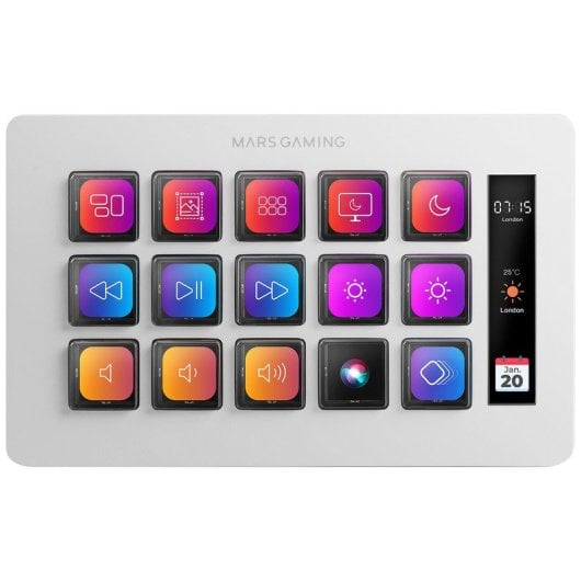 Mars Gaming MSD-ONE Control Deck Slim 15 Teclas Personalizables Pantalla LCD Windows y MacOS Blanco