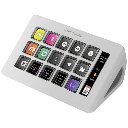 Mars Gaming MSD-ONE Control Deck Slim 15 Teclas Personalizables Pantalla LCD Windows y MacOS Blanco