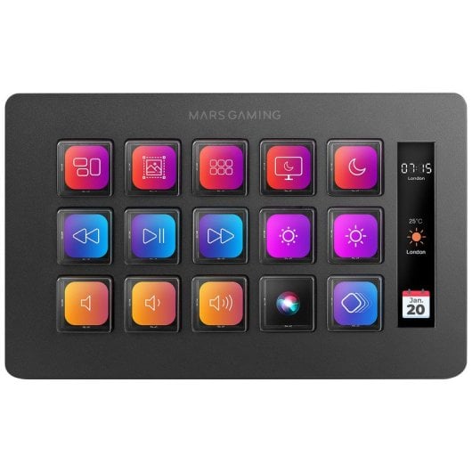 Mars Gaming MSD-ONE Control Deck Slim 15 Teclas Personalizables Pantalla LCD Windows y MacOS Negro