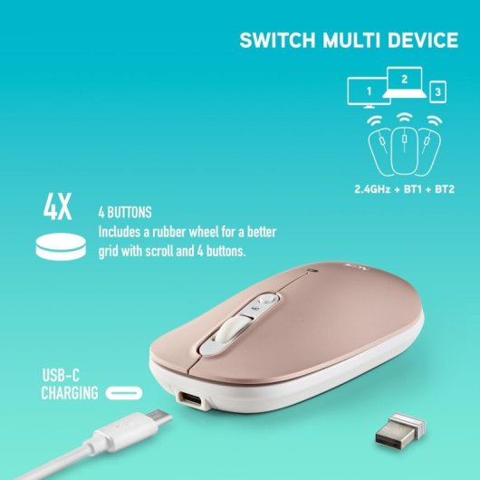 NGS SHELL RB Ratón Multidispositivo Inalámbrico Bluetooth 1600 DPI Multicolor