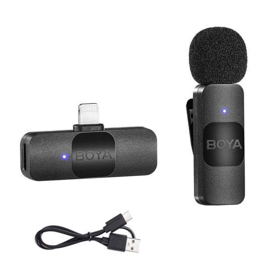 Boya-BY-V1-Sistema-Micrófono-Inalámbrico-de-Solapa-Lavalier-Conector-Lightning-iOS