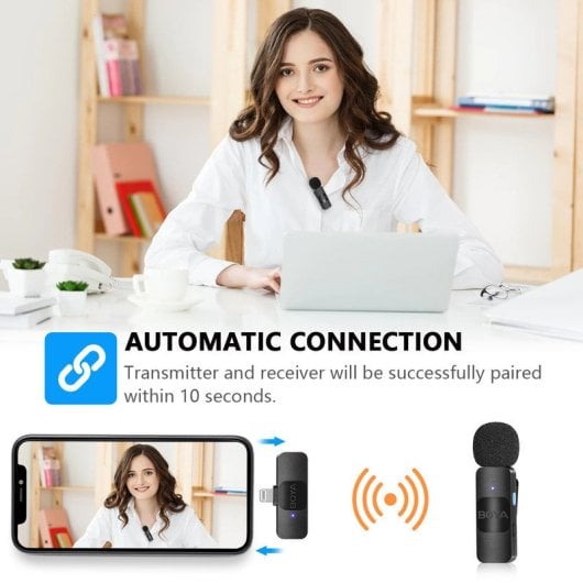 Boya BY-V1 Sistema Micrófono Inalámbrico de Solapa Lavalier Conector Lightning iOS