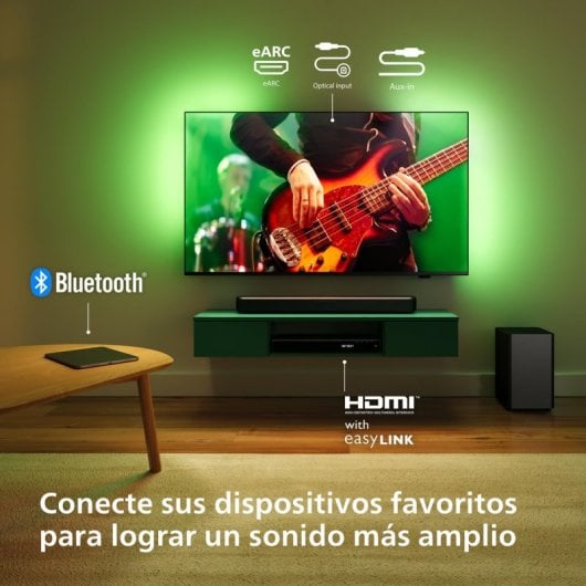 Philips TAB5309 Barra de sonido con Subwoofer Inalámbrico Dolby Digital Plus DTS Virtual:X Bluetooth Negro