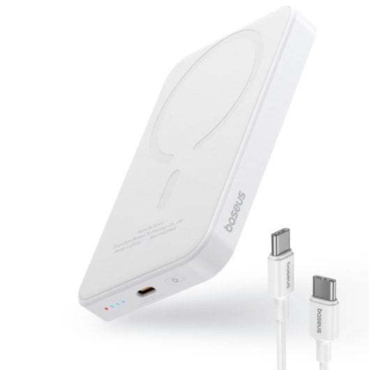 Baseus Powerbank 5000mAh mit MagSafe Wireless Charging 20W Weiß + USB-C auf USB-C Kabel 30cm Weiß
