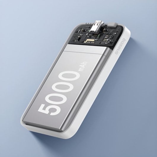 Baseus Powerbank 5000mAh mit MagSafe Wireless Charging 20W Weiß + USB-C auf USB-C Kabel 30cm Weiß