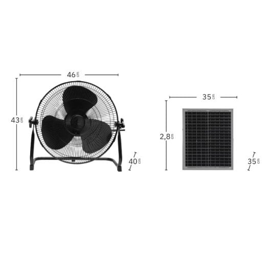 Iluminashop 309565 Ventilador de Suelo Solar 25W USB Negro