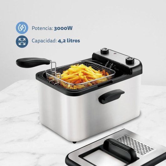 Friteuse Grunkel Maxi Fry Pro Venster 4,2L 3000W Inox Timer Geurfilter