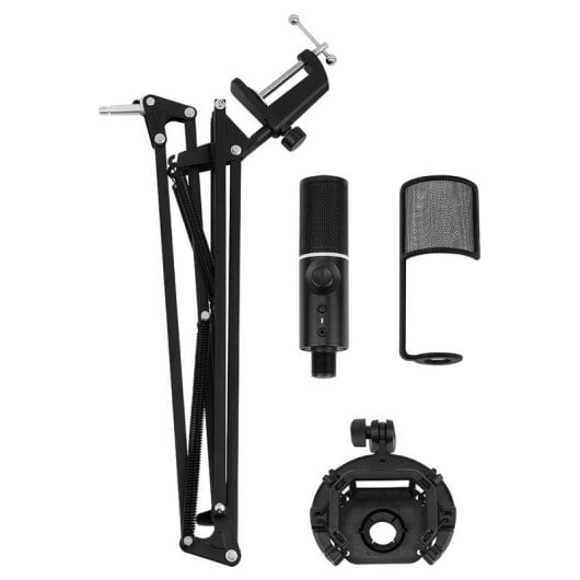 Streamplify MIC ARM Micrófono de Estudio Cardioide RGB con Brazo de Montaje Negro
