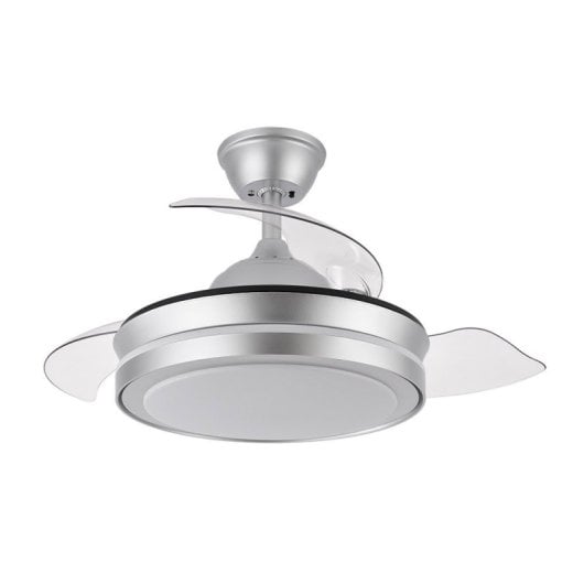 Iluminashop 334889 Ventoinha de Teto LED com Comando à Distância e Pás Retráteis 72W Prateada