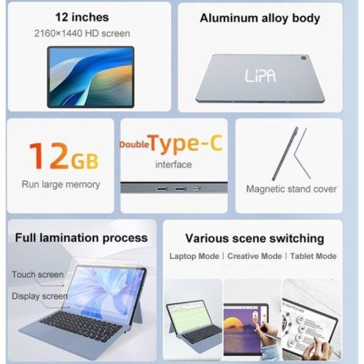 Tablet Lipa Jumper V12 WiFi 12,2" 12GB 256GB Negro