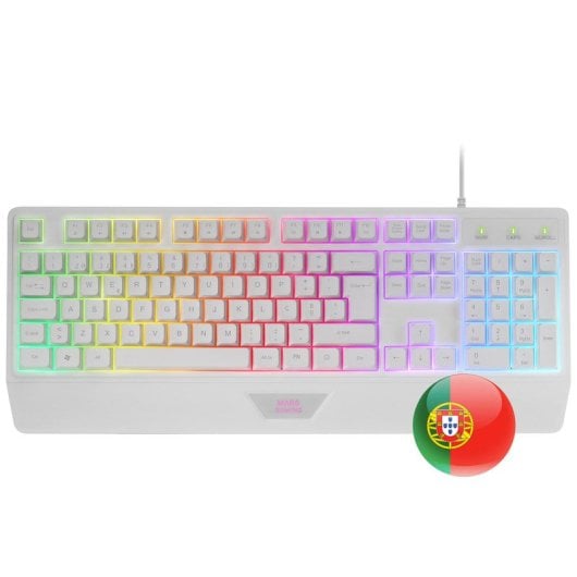 Mars Gaming MCP124 Combo 3 en1 Teclado LED RGB + Ratón RGB 3200 DPI + Alfombrilla, Portugués, Blanco