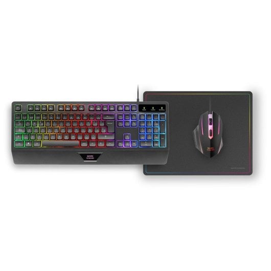 Mars Gaming Mcp124, Combo 3in1, Tastiera LED RGB, Mouse RGB 3200 dpi, Tappetino per mouse, Spagnolo, Nero